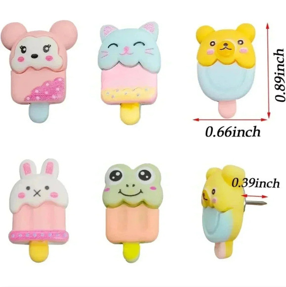 30 pcs Ice Cream Push Pins Cute Thumbtacks Decorative Pushpins for Cork Board Ph - Picture 2 of 7